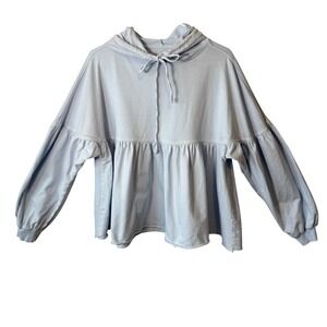 Aerie Women Light Blue Babydoll Peplum Hoodie Sweatshirt Size S Small long sleev